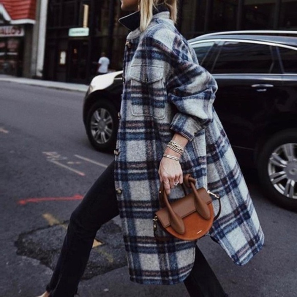 H&M long plaid shacket